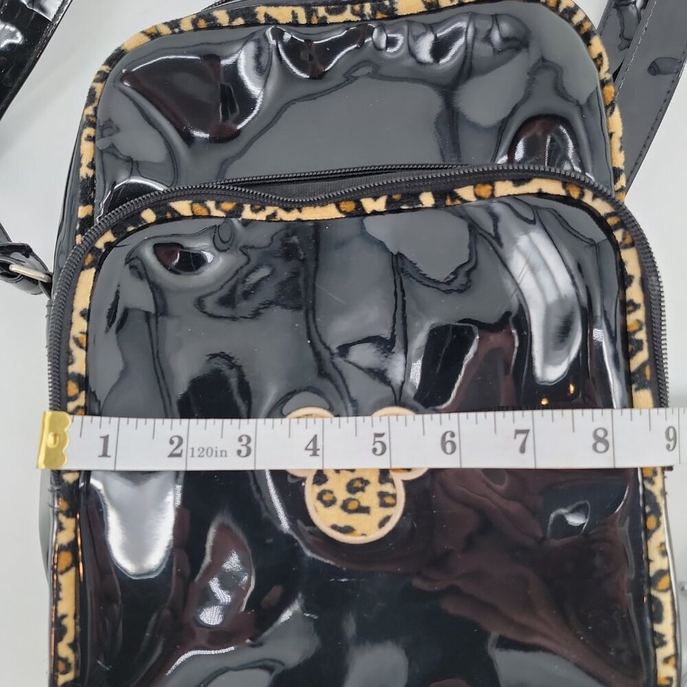 Disney Animal Kingdom Black Crossbody Bag | Leopard Trim Mickey | Zippered - Picture 10 of 11